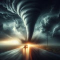 Dramatic Tornado Strikes Road in Stormy Environment Royalty Free Stock Photo