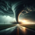 Dramatic Tornado Strikes Road in Stormy Environment Royalty Free Stock Photo