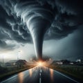 Dramatic Tornado Strikes Road in Stormy Environment Royalty Free Stock Photo