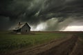 dramatic tornado swirling across open farmland