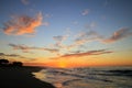 Dramatic Tropical Sunrise over Pacific Ocean and Sandy Beach Royalty Free Stock Photo