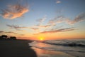 Dramatic Tropical Sunrise over Pacific Ocean and Sandy Beach Royalty Free Stock Photo