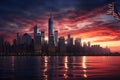 Dramatic twilight scene with a city skyline. Generative ai Royalty Free Stock Photo