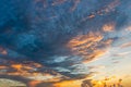 Dramatic twilight sky with orange clouds at sunset Royalty Free Stock Photo