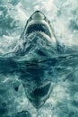 Dramatic Underwater Encounter with a Great White Shark amidst Turbulent Sea