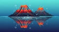 Fiery volcanoes erupting underwater creating dynamic bubbles and mesmerizing reflections on blue ocean surface Royalty Free Stock Photo