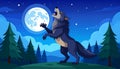 A dramatic vector illustration capturing a magnificent dark gray wolf howling intensely at a brilliant full moon high in a deep Royalty Free Stock Photo