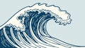 Dramatic Vector Illustration of a Detailed Blue Ocean Wave Curl, vector design Generative AI Royalty Free Stock Photo
