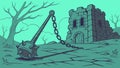 Medieval Flail Castle Ruins, Ancient Conflict, vector design Generative AI Royalty Free Stock Photo