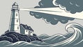 Lighthouse on stormy coast, dramatic waves and clouds, vector design Generative AI Royalty Free Stock Photo