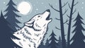 Lone Wolf Howling at Moon in Dark Forest Vector Illustration, vector design Generative AI Royalty Free Stock Photo