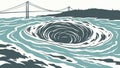 Massive Whirlpool Under Bridge, Dangerous Ocean Currents, vector design Generative AI Royalty Free Stock Photo