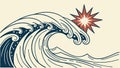 Dramatic Ocean Wave with Starburst Element in Blue-Green, vector design Generative AI Royalty Free Stock Photo