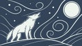 Wolf howling at moon, mystical forest night scene. vector design Generative AI Royalty Free Stock Photo