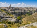 The ancient town of Matera and its deep canyon, Basilicata region, southern Italy Royalty Free Stock Photo