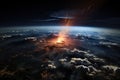 a dramatic view of a asteroid exploding over the earth Royalty Free Stock Photo