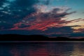 Sunset over lake - beautiful clouds in the sky and reflection on Royalty Free Stock Photo