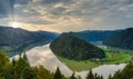 Dramatic view of the Donauschlinge Danube bend or loop, a spectacular meander where the mighty river makes a 360 degree turn,