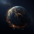 A dramatic view of Earth engulfed in flames and cosmic debris. Royalty Free Stock Photo