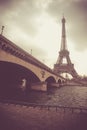 Dramatic view on Eiffel tower and Jena bridge Royalty Free Stock Photo