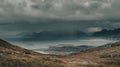 dramatic view, heavy rain over the north sea in polar norway, view from the mountains