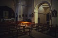 Interior view of light ray in dramatic church scenery