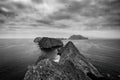 Inspiration Point on Anacapa Island, black and white Royalty Free Stock Photo