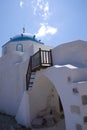 Dramatic view of an old Greek church with a blue dome. Royalty Free Stock Photo