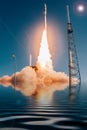 Dramatic view of rocket that just have to be launched.The elements of this image furnished by NASA Royalty Free Stock Photo