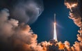 Dramatic View of Rocket Launch with Lot of Smoke and Fire, created with Generative AI technology Royalty Free Stock Photo