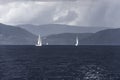 Dramatic view of sailing boats on the sea before the storm Royalty Free Stock Photo