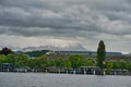 A dramatic view of snow capped alpine mountains and lake Lucerne in Luzern , Switzerland Royalty Free Stock Photo