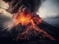 A dramatic view of a volcano erupting with sparks and smoke created with Generative AI