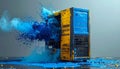 System Failure Server Explodes in a Burst of Blue Dust Royalty Free Stock Photo