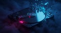 Cyberpunk hard drive exploding with neon crystals Royalty Free Stock Photo