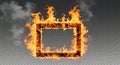 Intense fiery square frame isolated on transparency Royalty Free Stock Photo