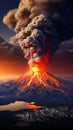 Dramatic volcanic eruption in Kamchatka at sunset, Tolbachik volcano showcased