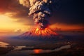 Dramatic volcanic eruption in Kamchatka at sunset, Tolbachik volcano showcased Royalty Free Stock Photo