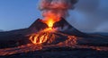 Dramatic Volcanic Eruption with Molten Lava Flows at Twilight Royalty Free Stock Photo