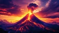 A dramatic volcanic eruption under a colorful sunset sky Royalty Free Stock Photo