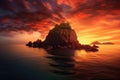 dramatic volcanic island silhouette at sunset