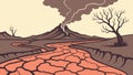 Dramatic Volcanic Landscape with Flowing Lava and Barren Trees, vector design Generative AI Royalty Free Stock Photo