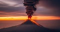 Volcano Eruption at Sunset with Lava Flow and Ash Cloud Royalty Free Stock Photo