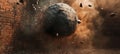 Dramatic Wall Demolition Scene Featuring a Giant Wrecking Ball Delivering Powerful Destruction Force Royalty Free Stock Photo