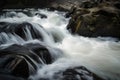 dramatic waterfall scene, with close-up of the water rushing over the rocks Royalty Free Stock Photo