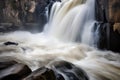 dramatic waterfall scene, with close-up of the water rushing over the rocks Royalty Free Stock Photo