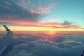 Dramatic White Clouds and Blue Sky From Airplane Window View Colorful Sunset Cloudscape Background Royalty Free Stock Photo