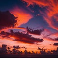 Dramatic white clouds and blue sky from airplane window view Colorful sunset cloudscape background. Royalty Free Stock Photo