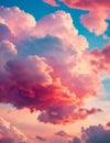 Dramatic white clouds and blue sky from airplane window view Colorful sunset cloudscape background. Royalty Free Stock Photo