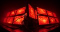 Multi-screen setup glowing red with chaotic warnings Royalty Free Stock Photo